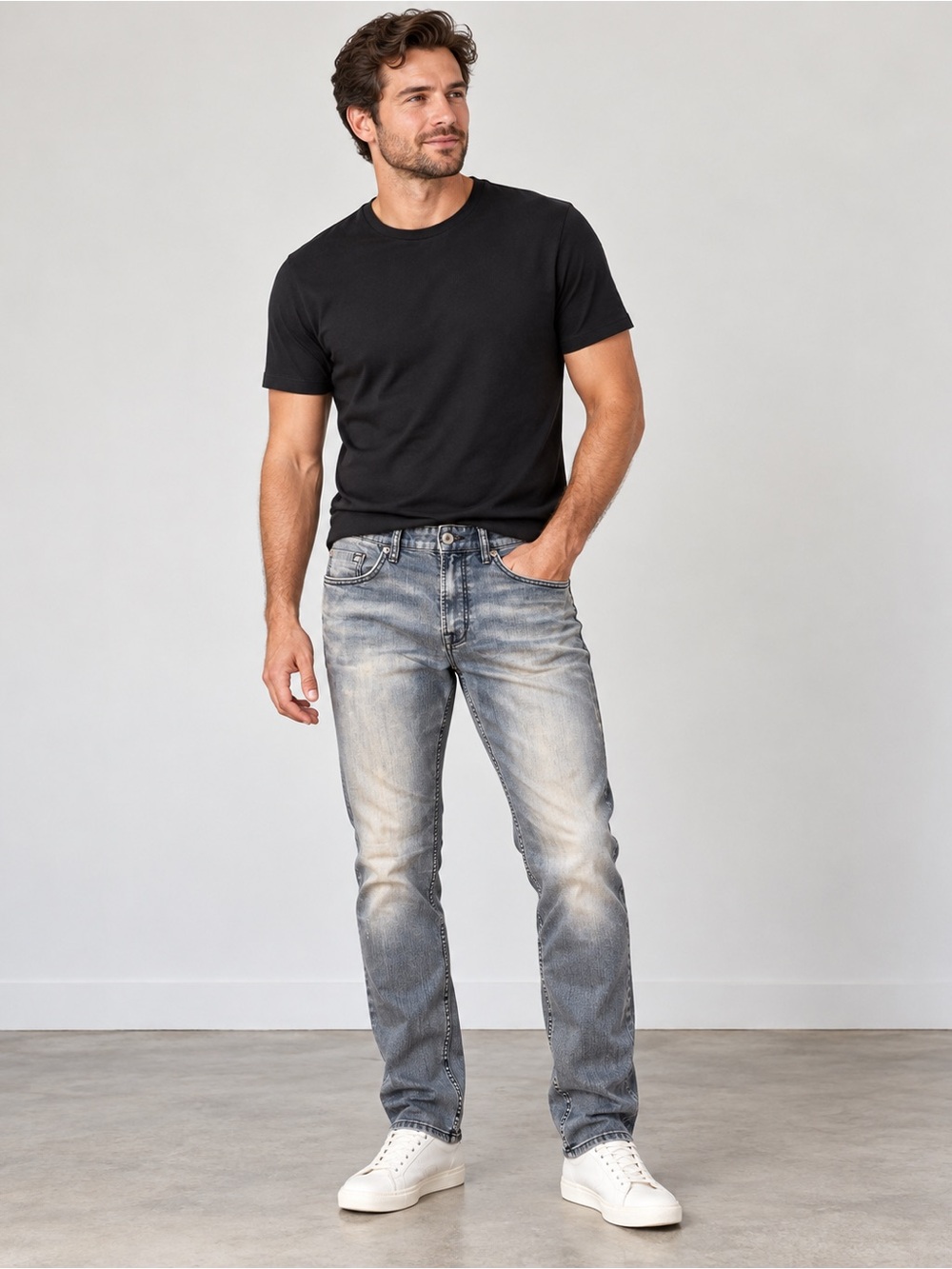 Buffalo David Bitton Jeans Mens 32x32 Gray Wash Slim Straight Stretch